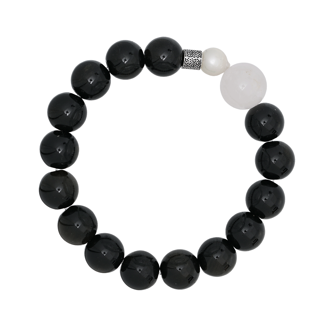 armband obsidiaan goud zwart edelsteen 12mm mala van pimpsandpearls