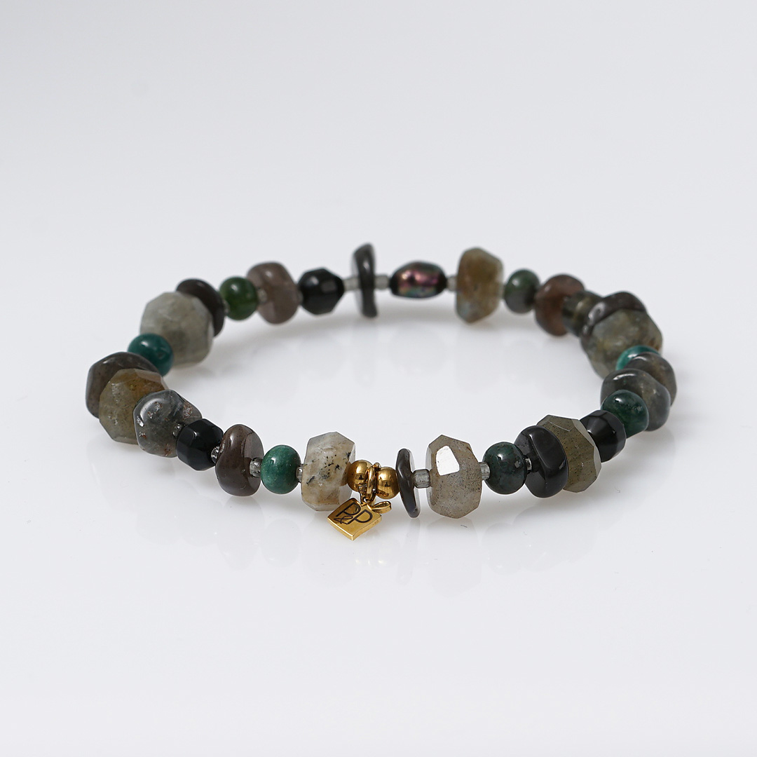 armband zwart groen edelsteen mix tropical rough van pimpsandpearls b