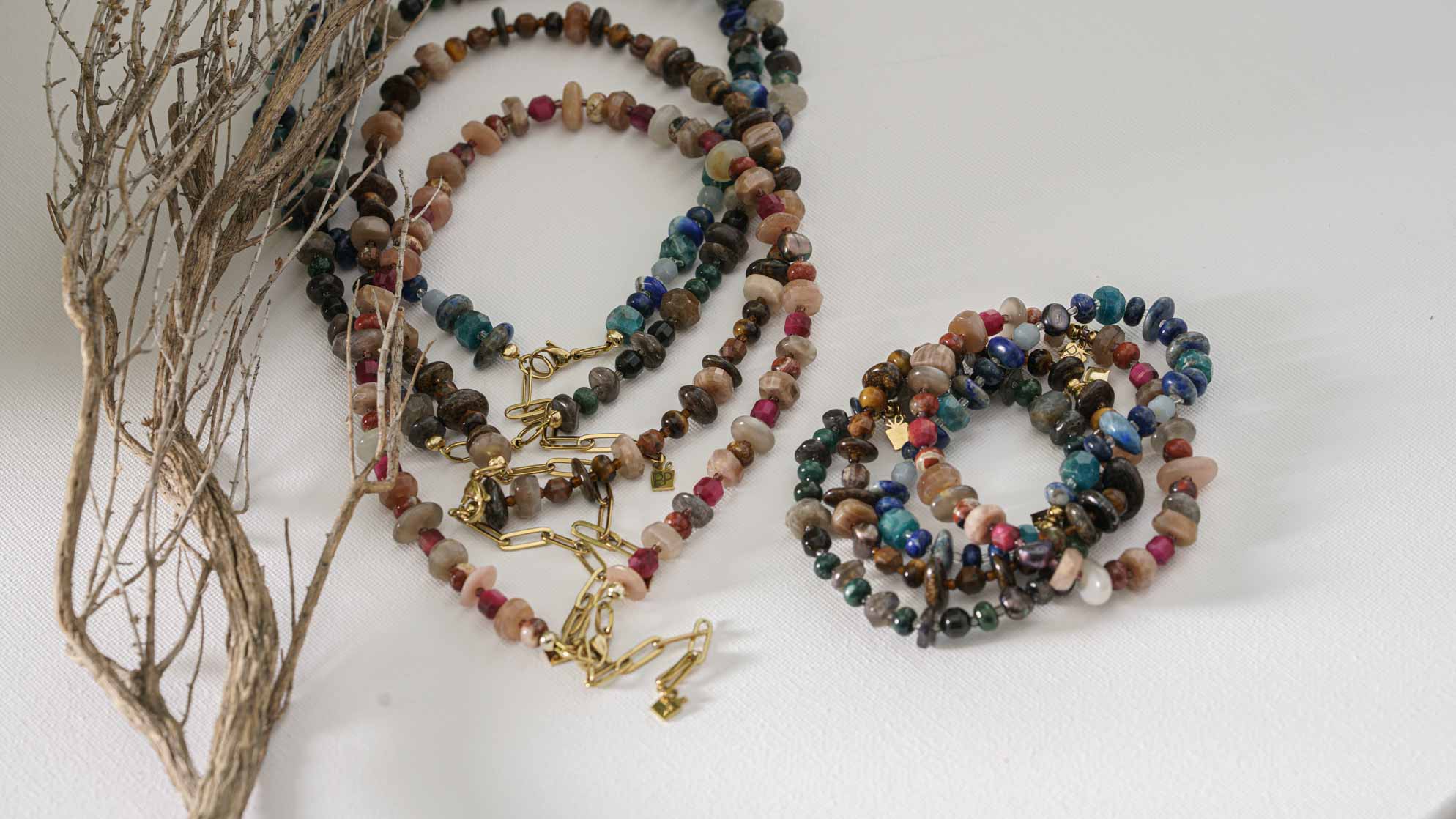 edelsteen ketting armband tropical rough pimpsandpearls LR-7