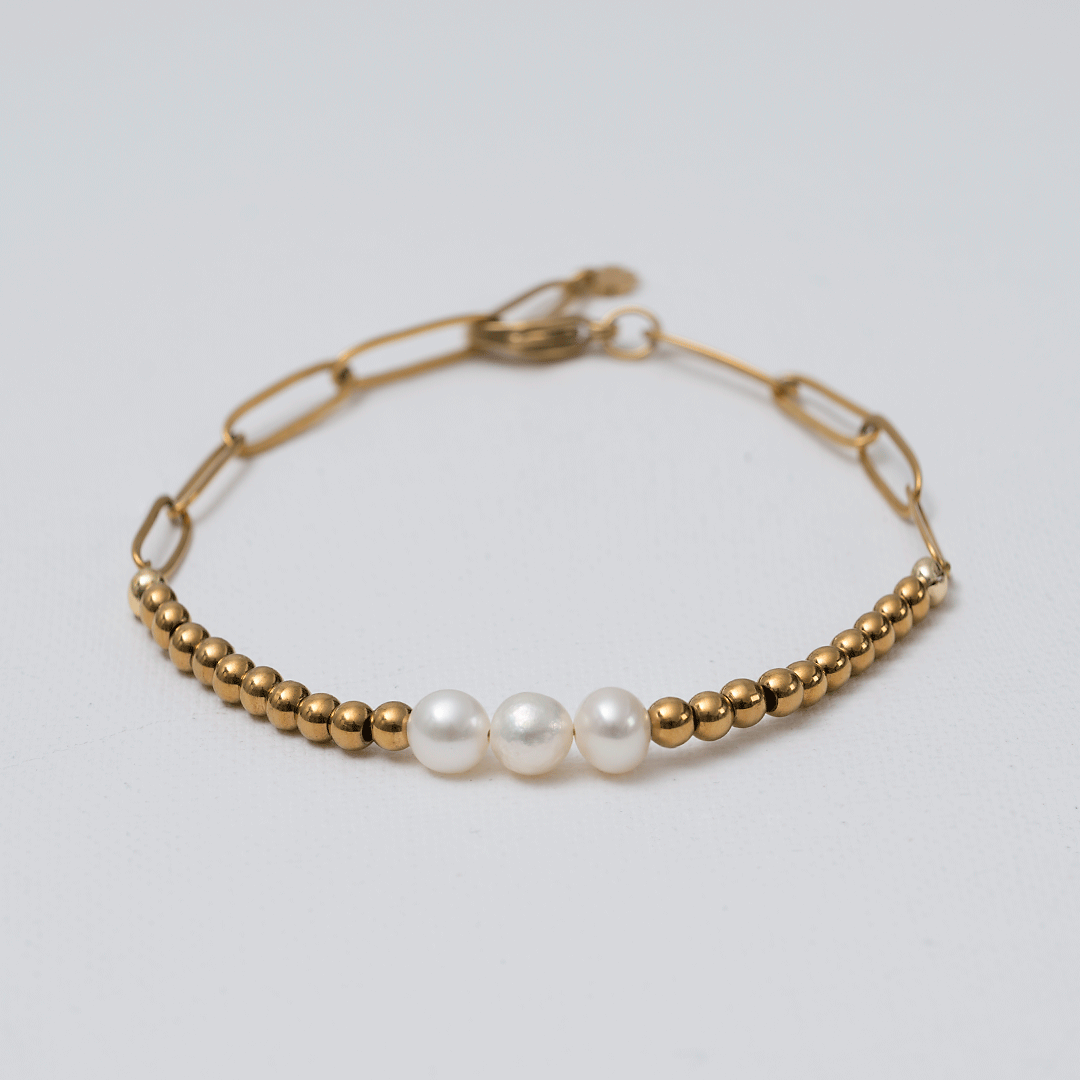 edelstaal armband parel goud closed van pimpsandpearls pim