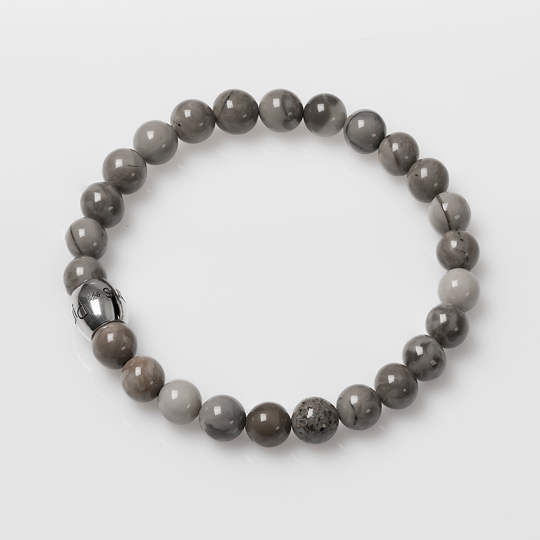 edelsteen heren armband silverleaf jaspis beige grijs van pimpsandpearls pim