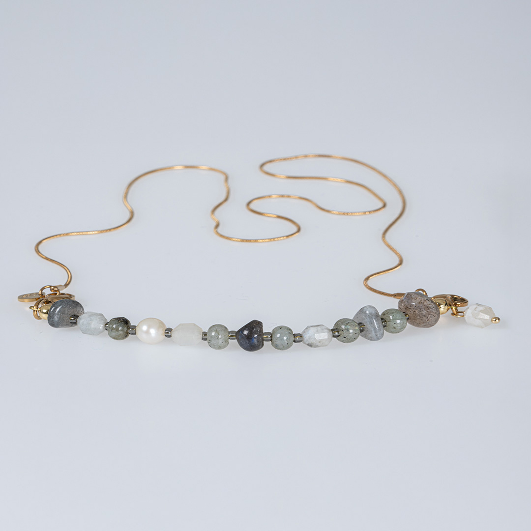ketting bar bedel grijs naturel edelsteen mix van pimpsandpearls b