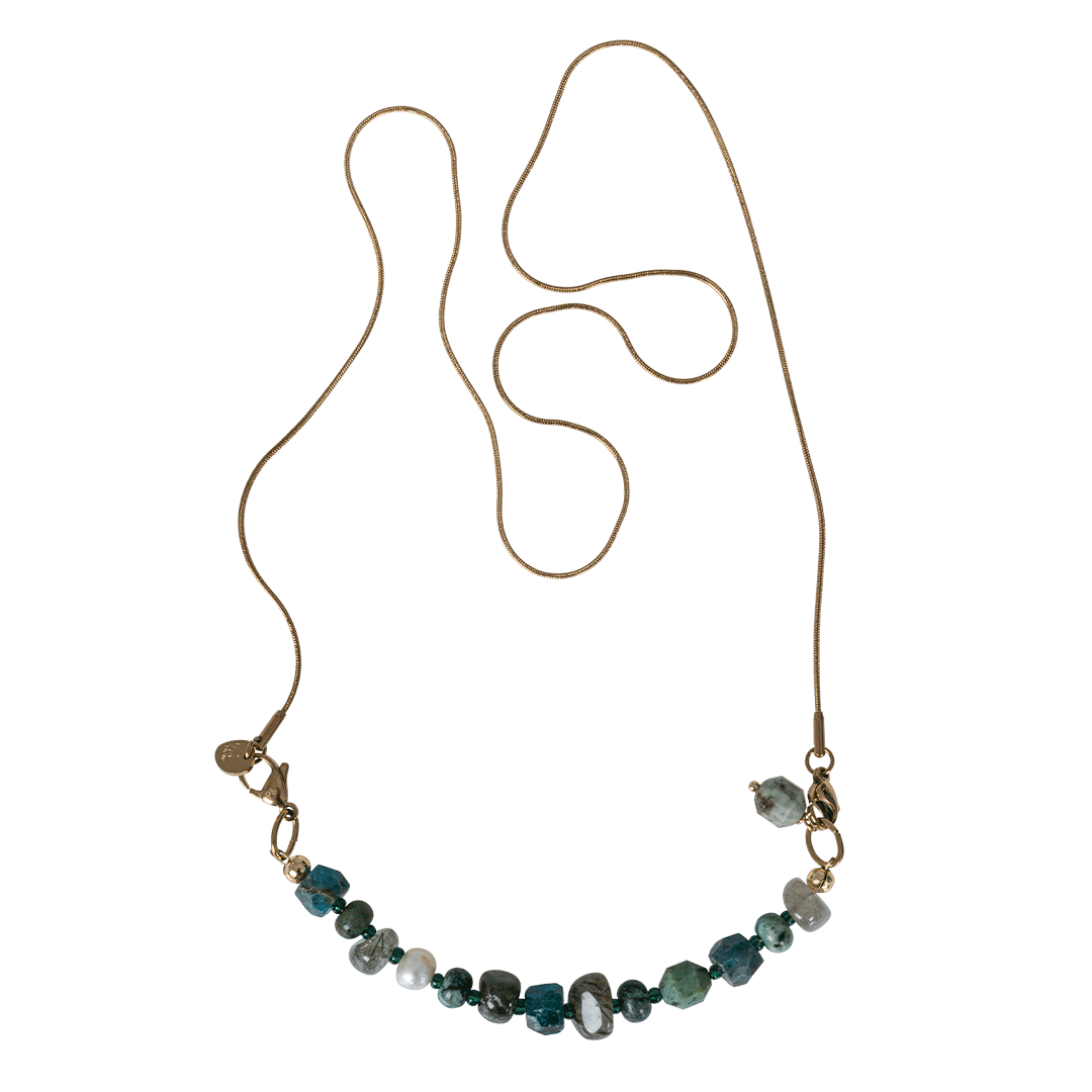 ketting bar bedel groen blauw edelsteen mix van pimpsandpearls