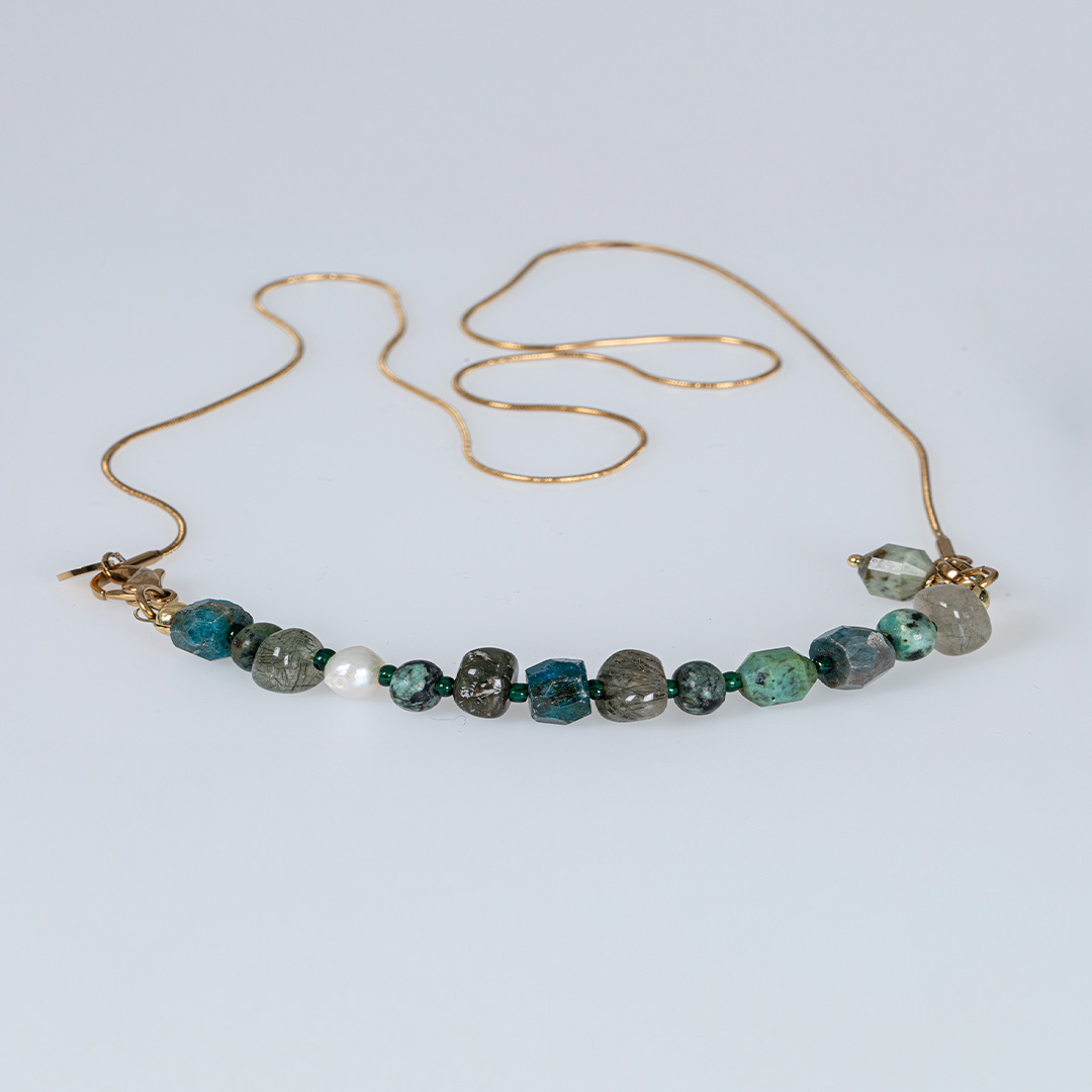 ketting bar bedel groen blauw edelsteen mix van pimpsandpearls b