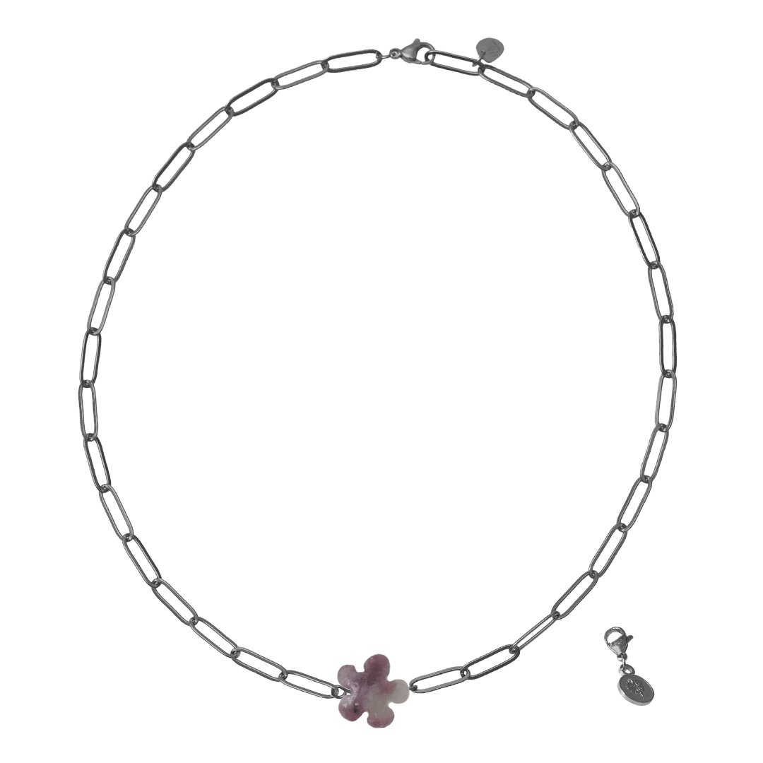 geboortebloem ketting dagbloem lepidoliet lila van pimpsandpearls pim