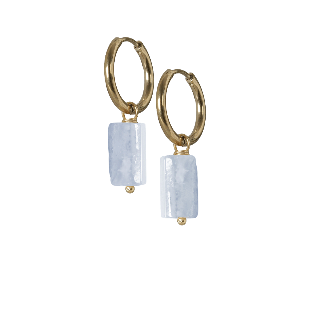 oorbellen chalcedoon blauw edelsteen goud rough tropical van pimpsandpearls pim