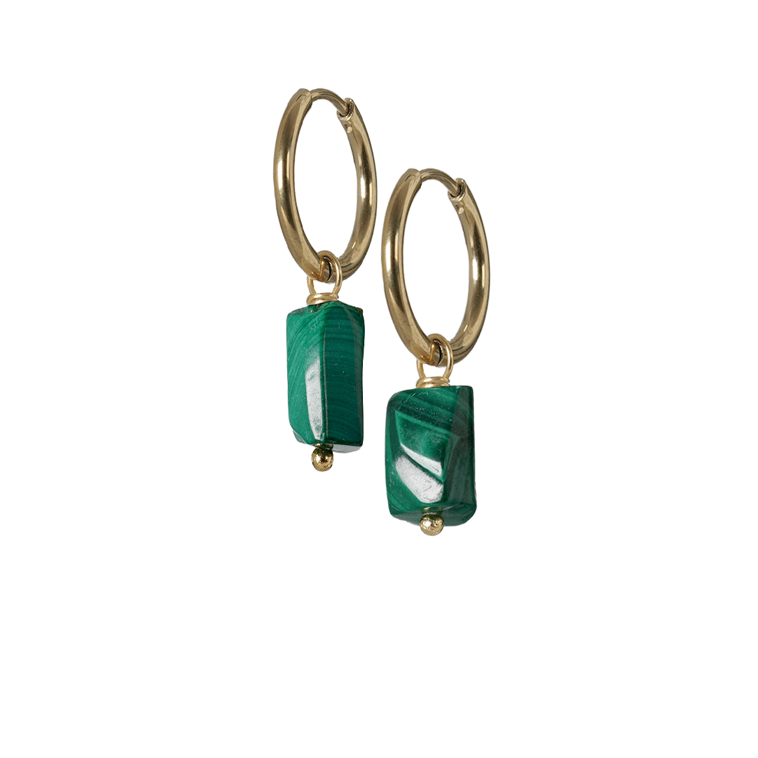 oorbellen malachiet groen edelsteen goud rough tropical van pimpsandpearls pim