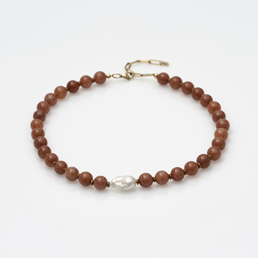 oranje edelsteen korte ketting jade van pimpsandpearls pim