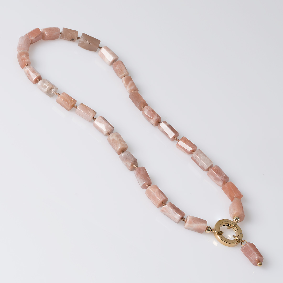 oranje maansteen edelsteen ketting goud rough tropical van pimpsandpearls pim