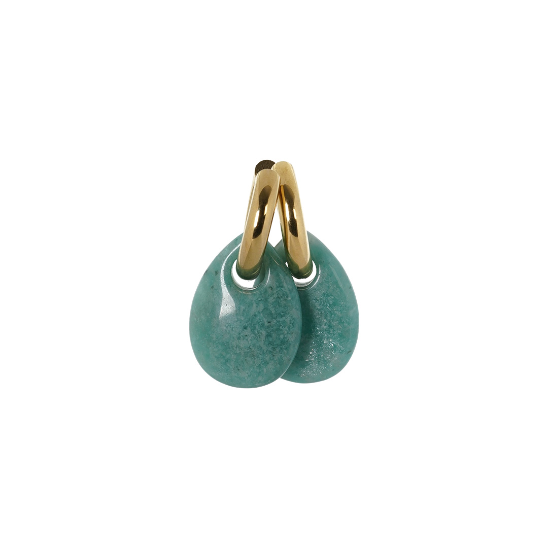 amazoniet natuursteen druppel oorbellen groen creolen goud liggend van pimpsandpearls pim b