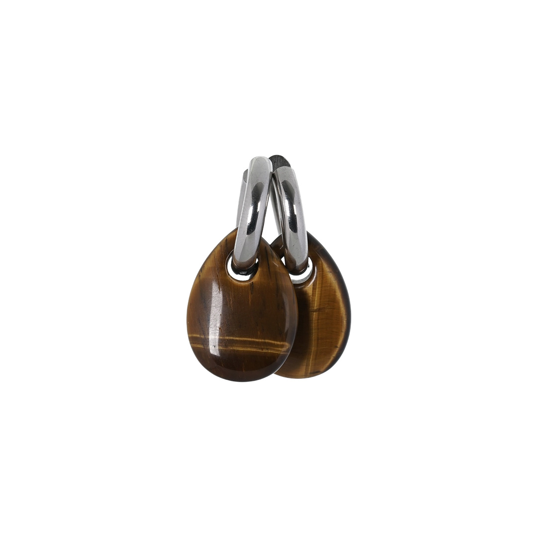 tijgeroog natuursteen druppel oorbellen bruin zilver creolen liggend van pimpsandpearls pim b