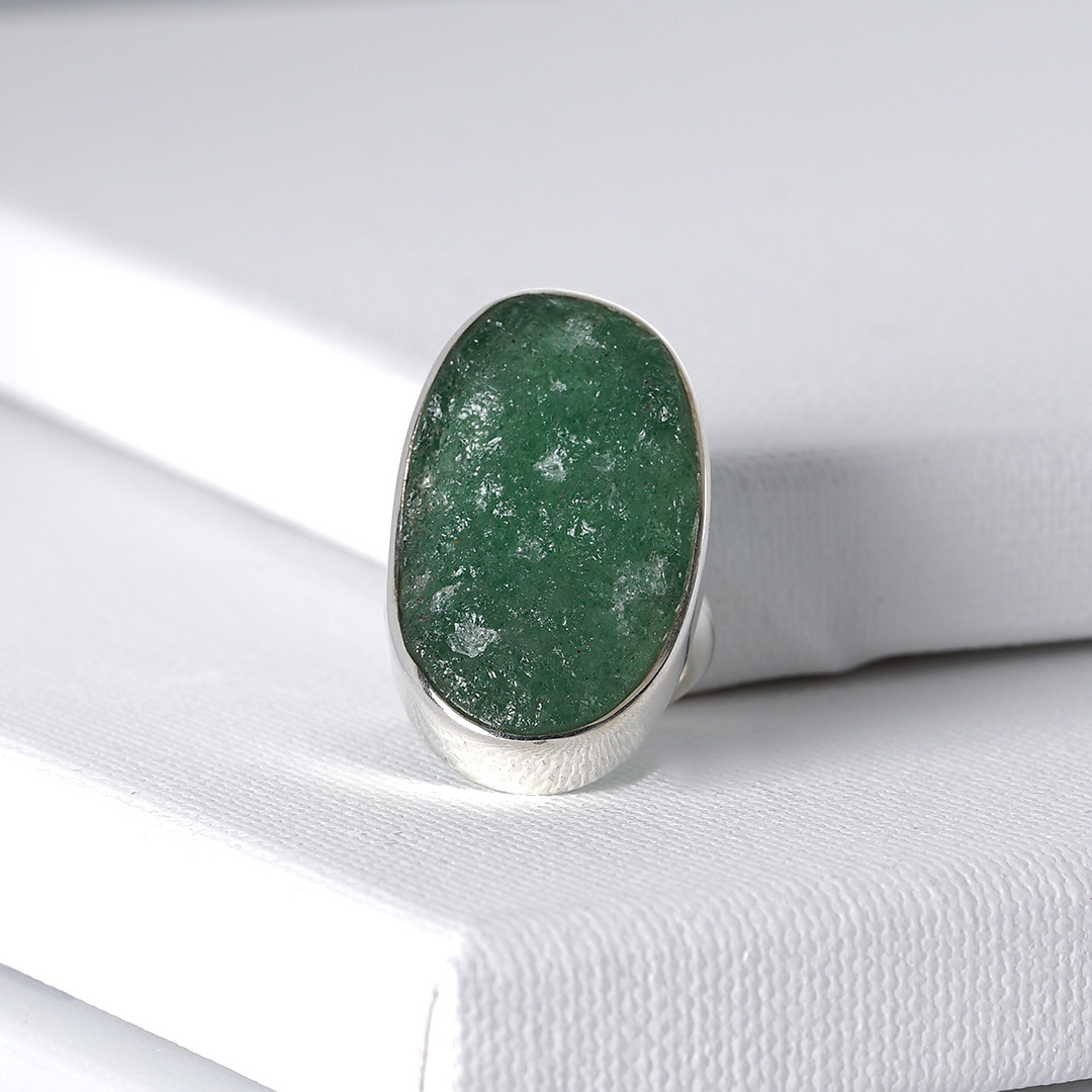 zilver edelsteen ring aventurijn verstelbaar c maat 56 voorkant pimpdandpearls pim