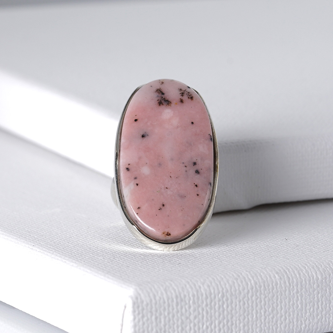 zilver ring edelsteen opaal roze verstelbaar c maat 57 voorkant pimpdandpearls pim