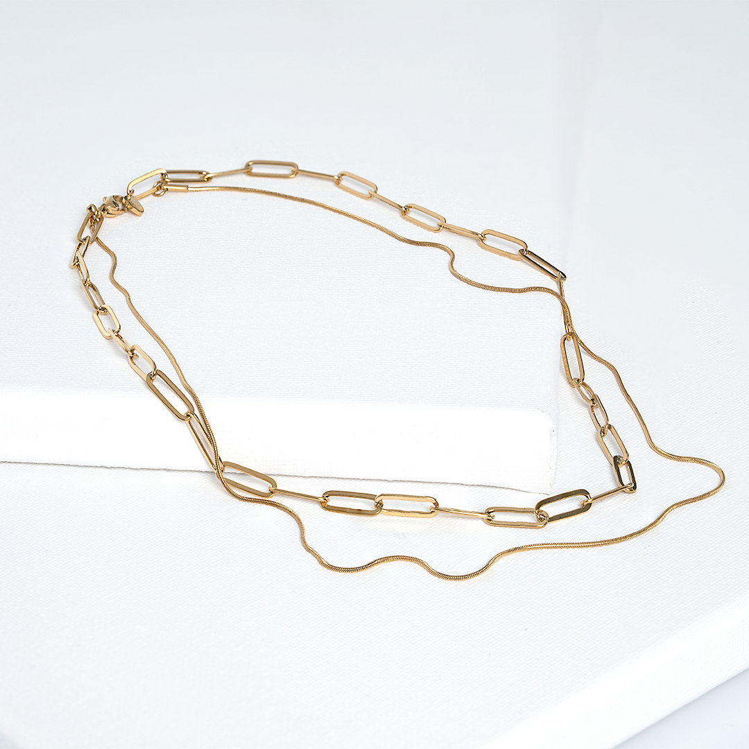 dubbele ketting snake closed forever goud 1220 03g snake pimpsandpearls pim liggend