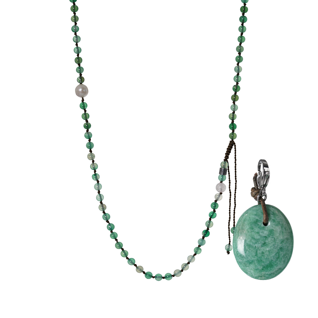 agaat edelsteen ketting groen hanger amazoniet mala m 90 cm van pimpsandpearls pim
