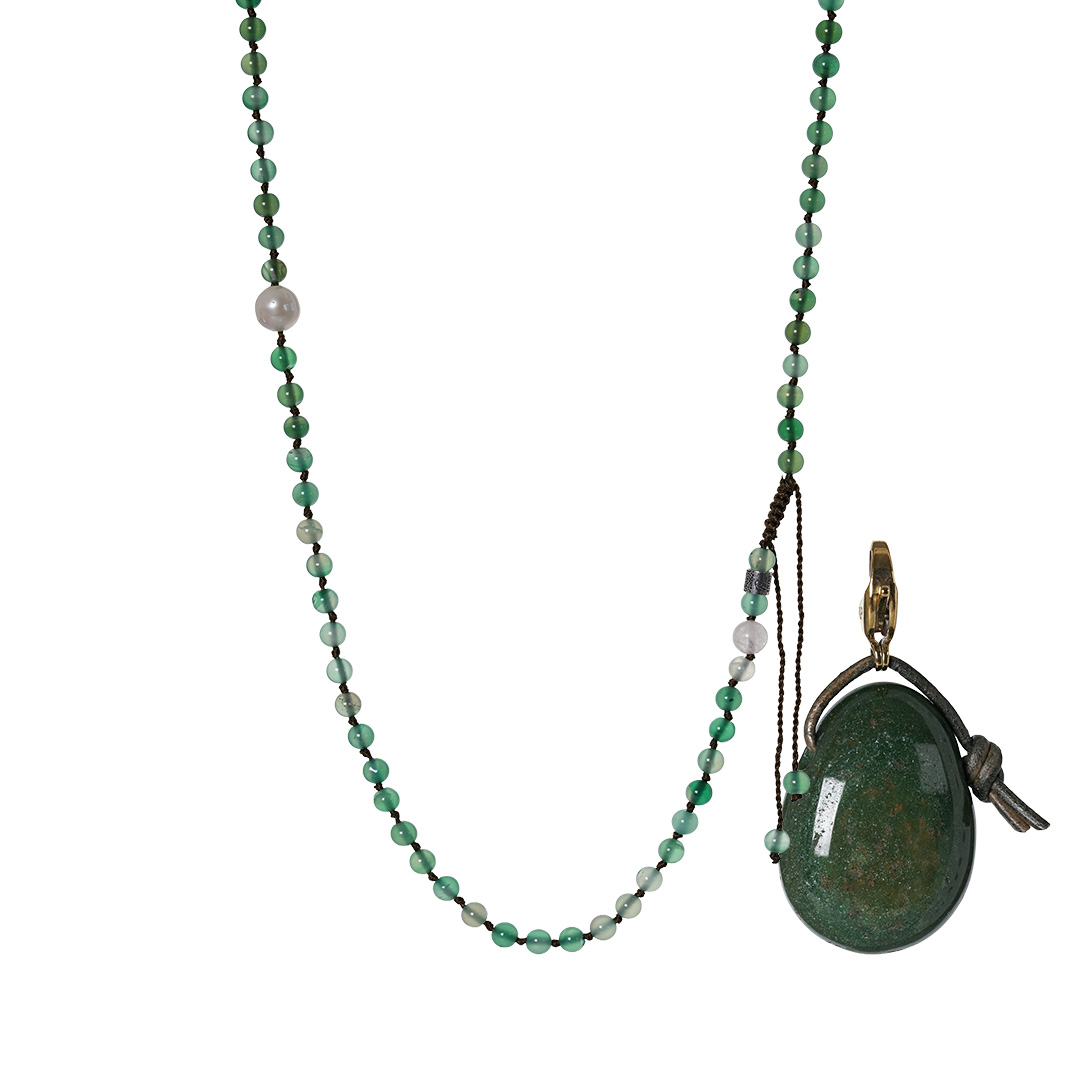 agaat groen edelsteen ketting hanger fuchsiet mala m 90 cm van pimpsandpearls pim