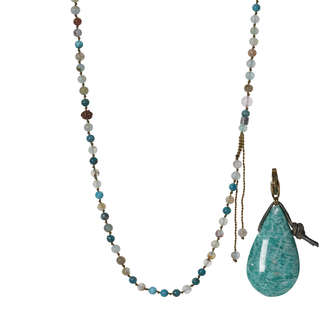 apatiet blauw ketting edelsteen mix hanger amazoniet mala m 90 cm van pimpsandpearls pim