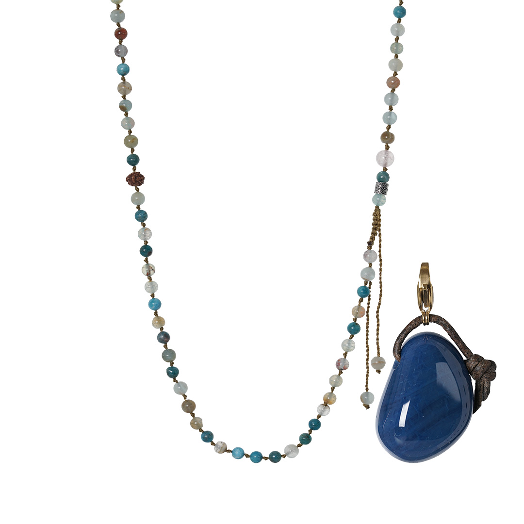 apatiet ketting edelsteen blauw mix hanger agaat mala m 90 cm van pimpsandpearls pim