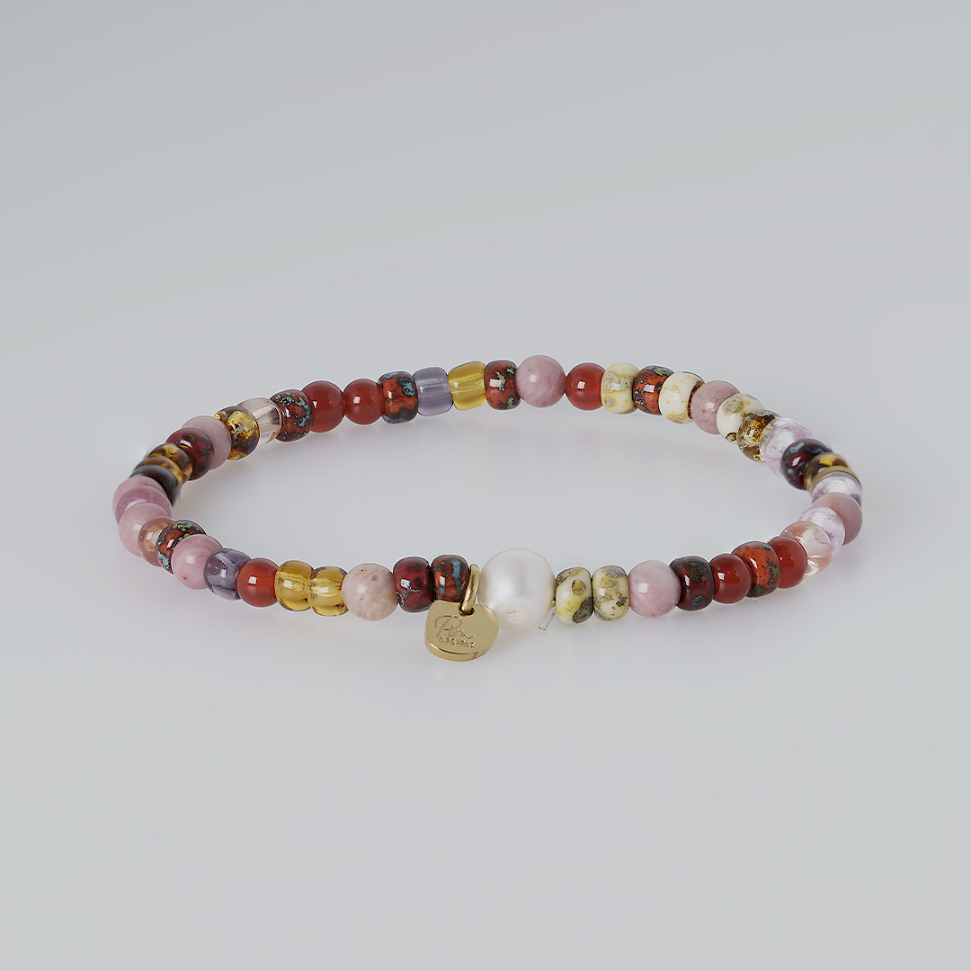 armband edelsteen miyuki roze oranje mix tropical van pimpsandpearls