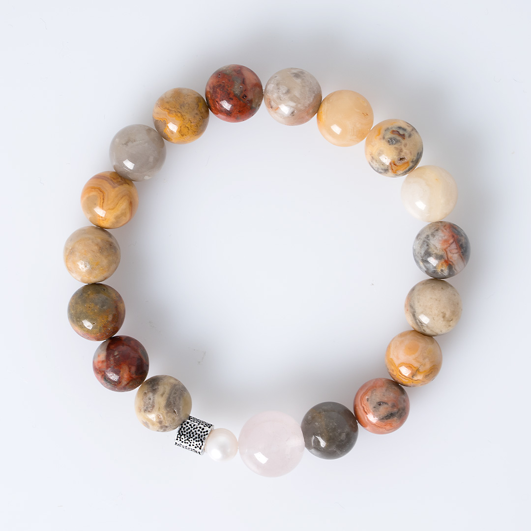 edelsteen armband agaat crazy lace bruin beige mix 10 mm mala van pimpsandpearls