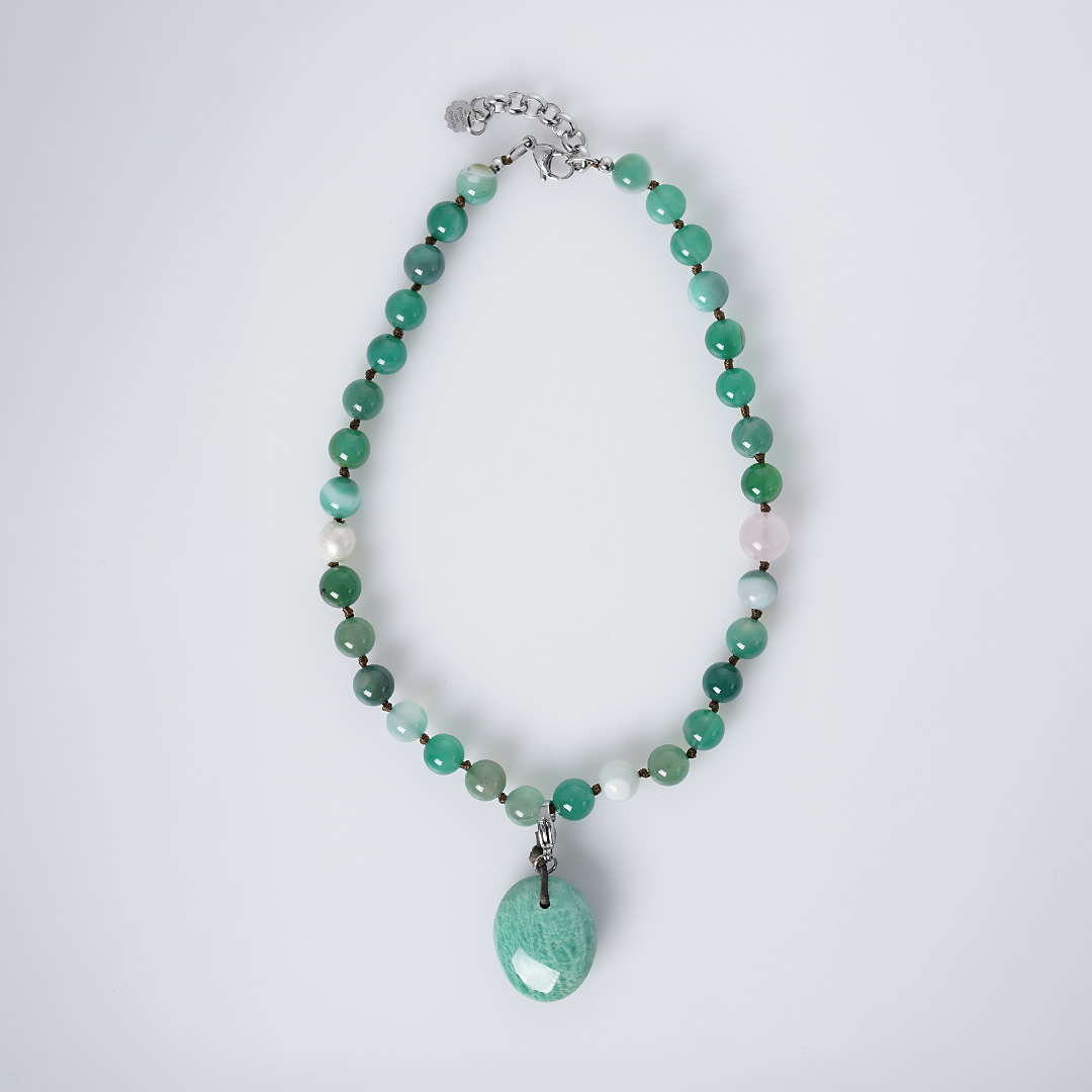 edelsteen ketting agaat groen hanger amazoniet mala 42-48 cm van pimpsandpearls