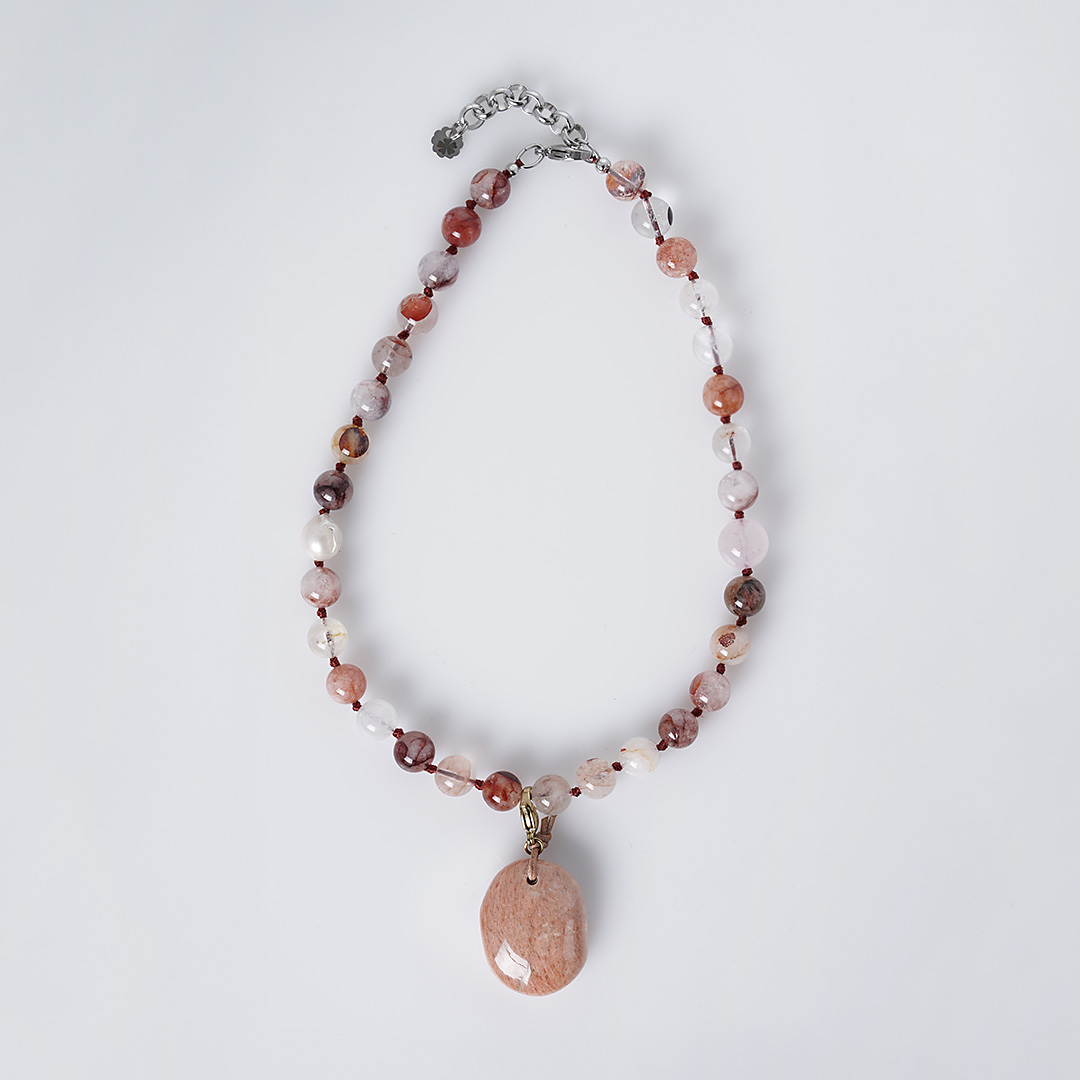edelsteen ketting roze bergkristal hanger microlien mala 42-48 cm van pimpsandpearls