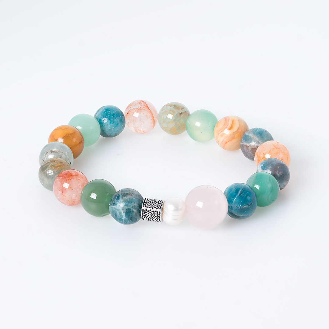 edelsteen mix armband apatiet bont 10 mm mala van pimpsandpearls liggend