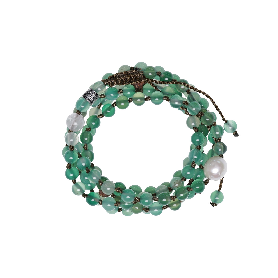 ketting groen agaat edelsteen mala van pimpsandpearls pim liggend