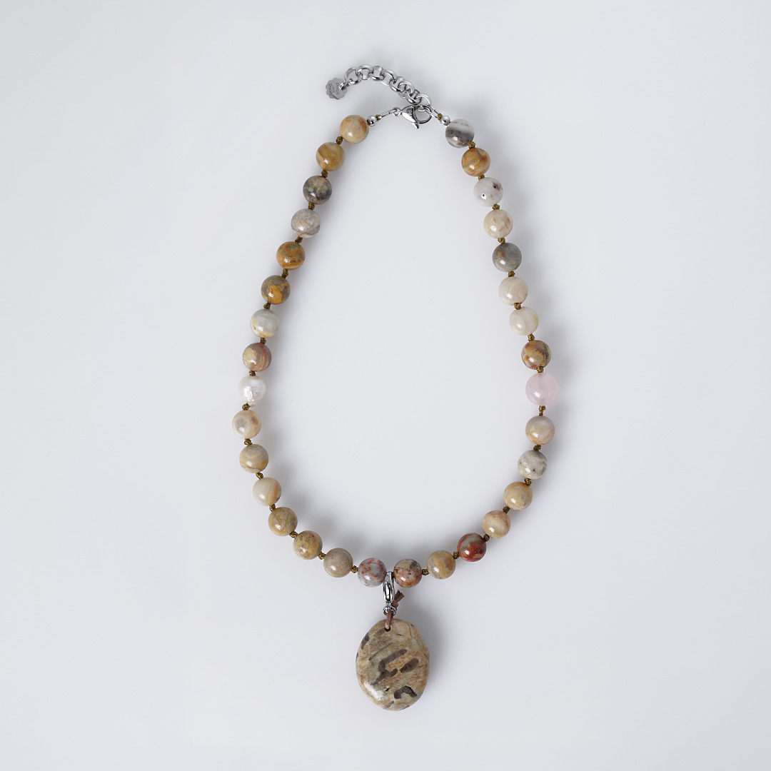edelsteen ketting crazy lace agaat hanger veldspaat mala 42-48 cm van veldsp pimpsandpearls