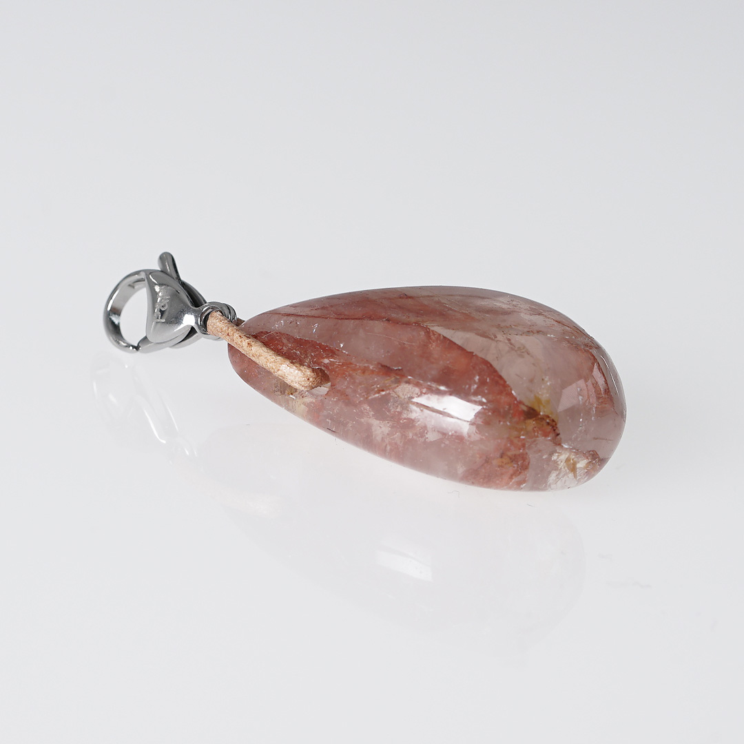 hanger oranje hematietkwarts edelsteen zilver mala van pimpsandpearls pim liggend