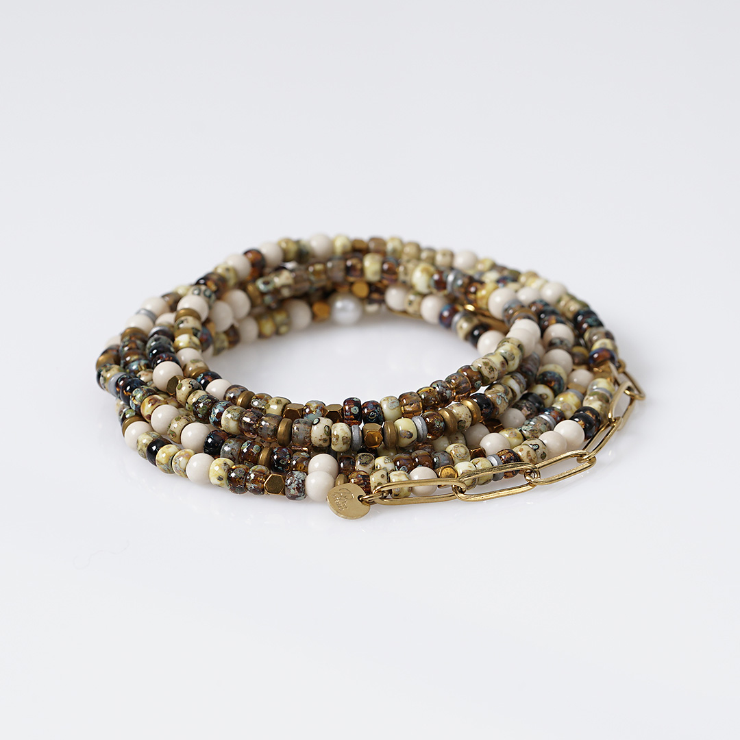 ketting edelsteen miyuki beige bruin mix 110 cm tropical van pimpsandpearls pim liggend