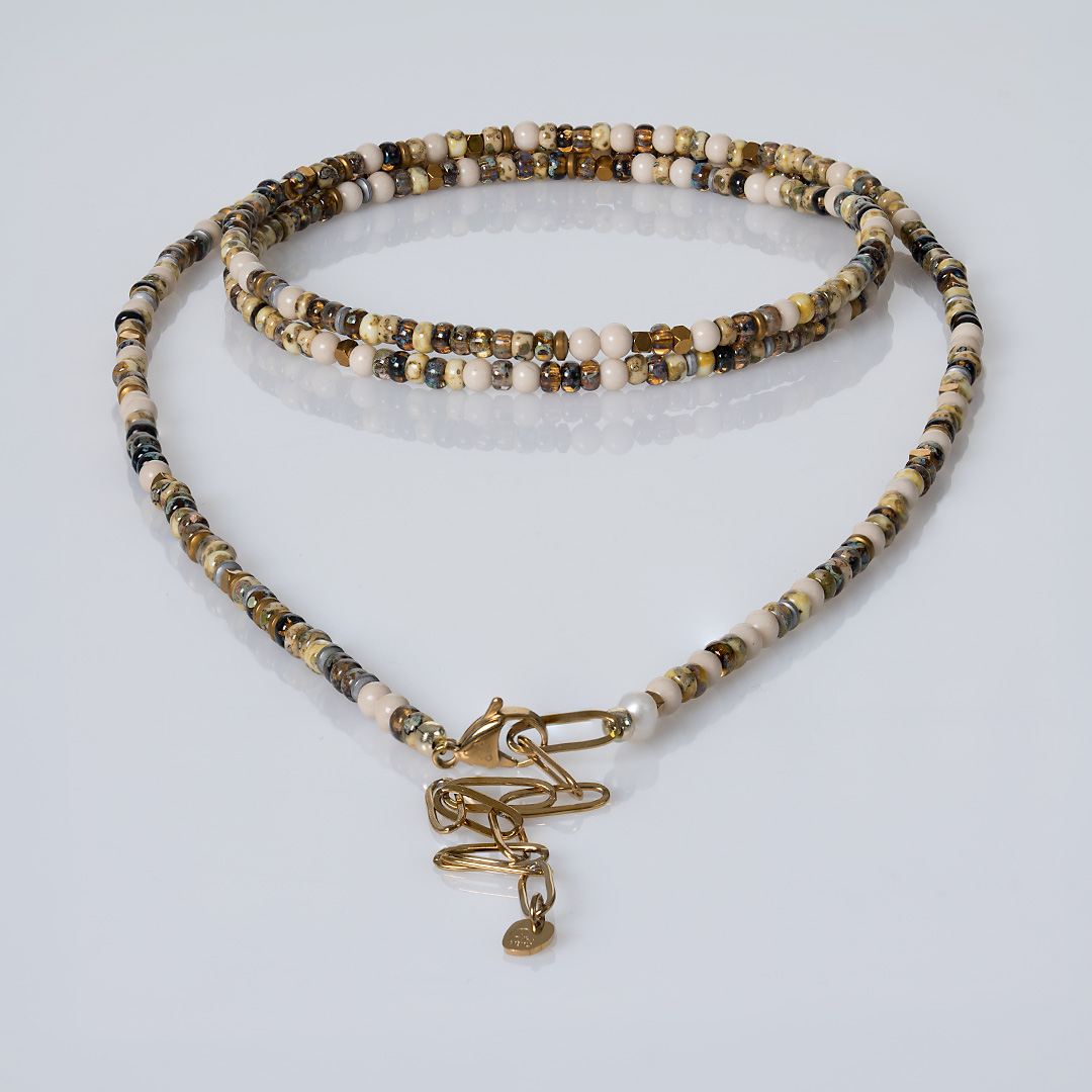 ketting edelsteen miyuki beige bruin mix 110 cm tropical van pimpsandpearls pim