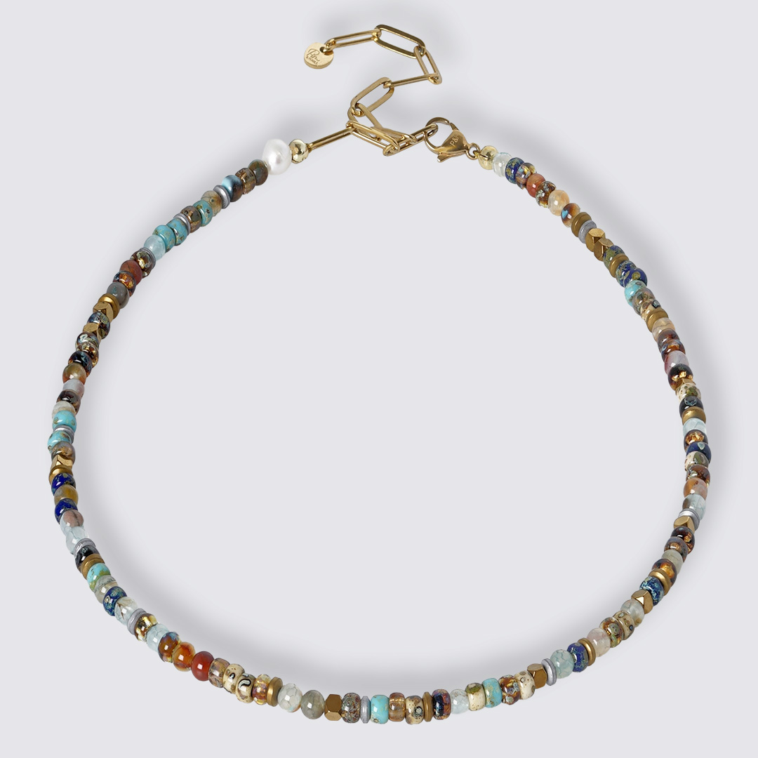 ketting edelsteen miyuki bruin blauw mix 40 50 cm tropical van pimpsandpearls pim