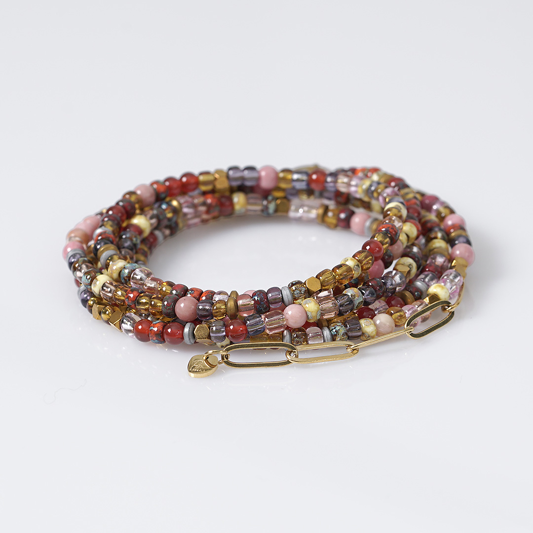 ketting edelsteen miyuki roze oranje mix 110 cm tropical van pimpsandpearls pim liggend