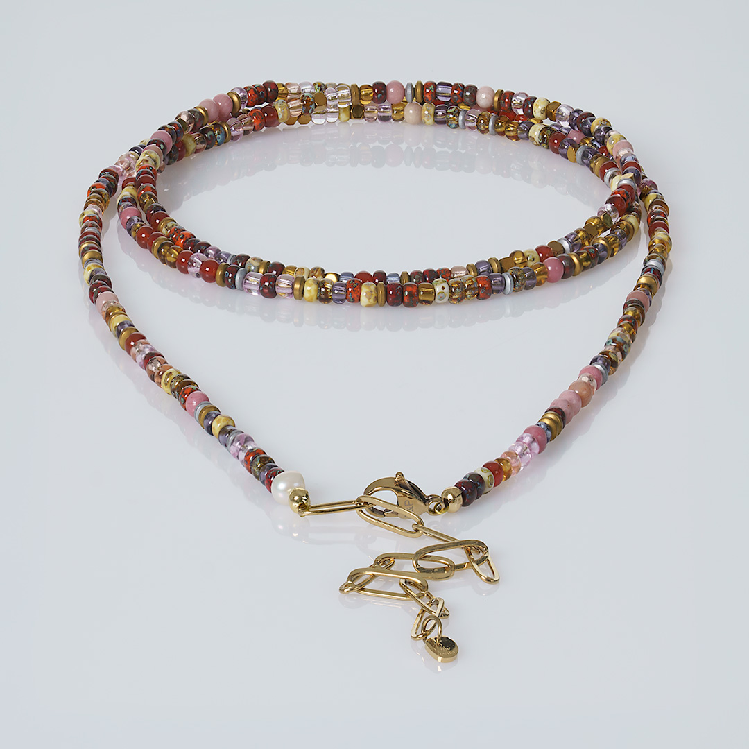 ketting edelsteen miyuki roze oranje mix 110 cm tropical van pimpsandpearls pim