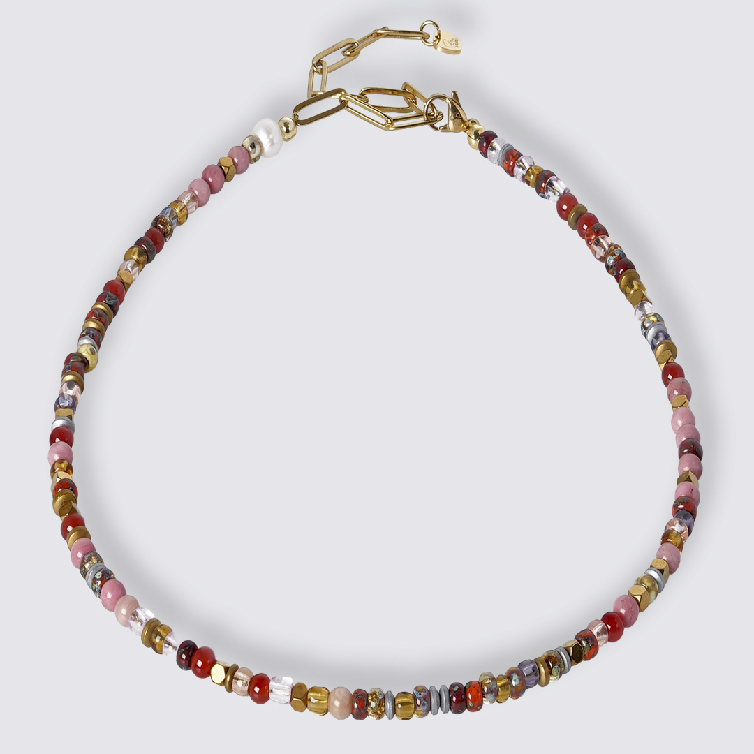ketting edelsteen miyuki roze oranje mix 40 50 cm tropical van pimpsandpearls pim