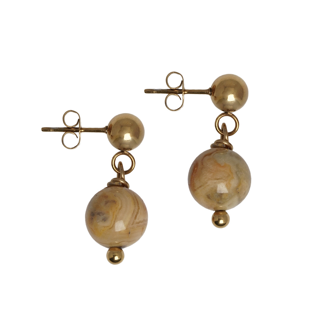 oorstekers edelsteen hanger beige crazy lace agaat goud van pimpsandpearls pim