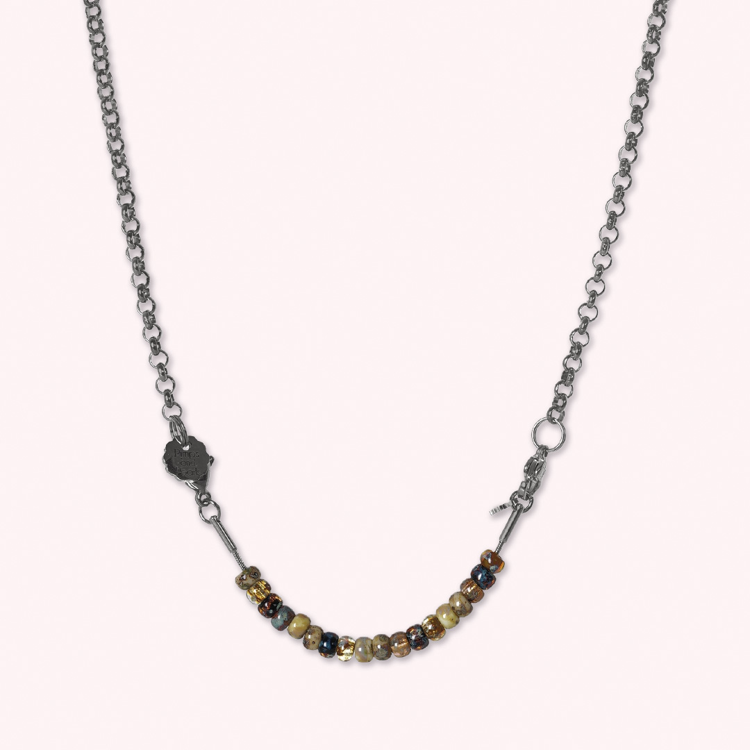 tussenstuk aan ketting miyuki beige bruin mix zilver 85 mm tropical pimpsandpearls pim hangend