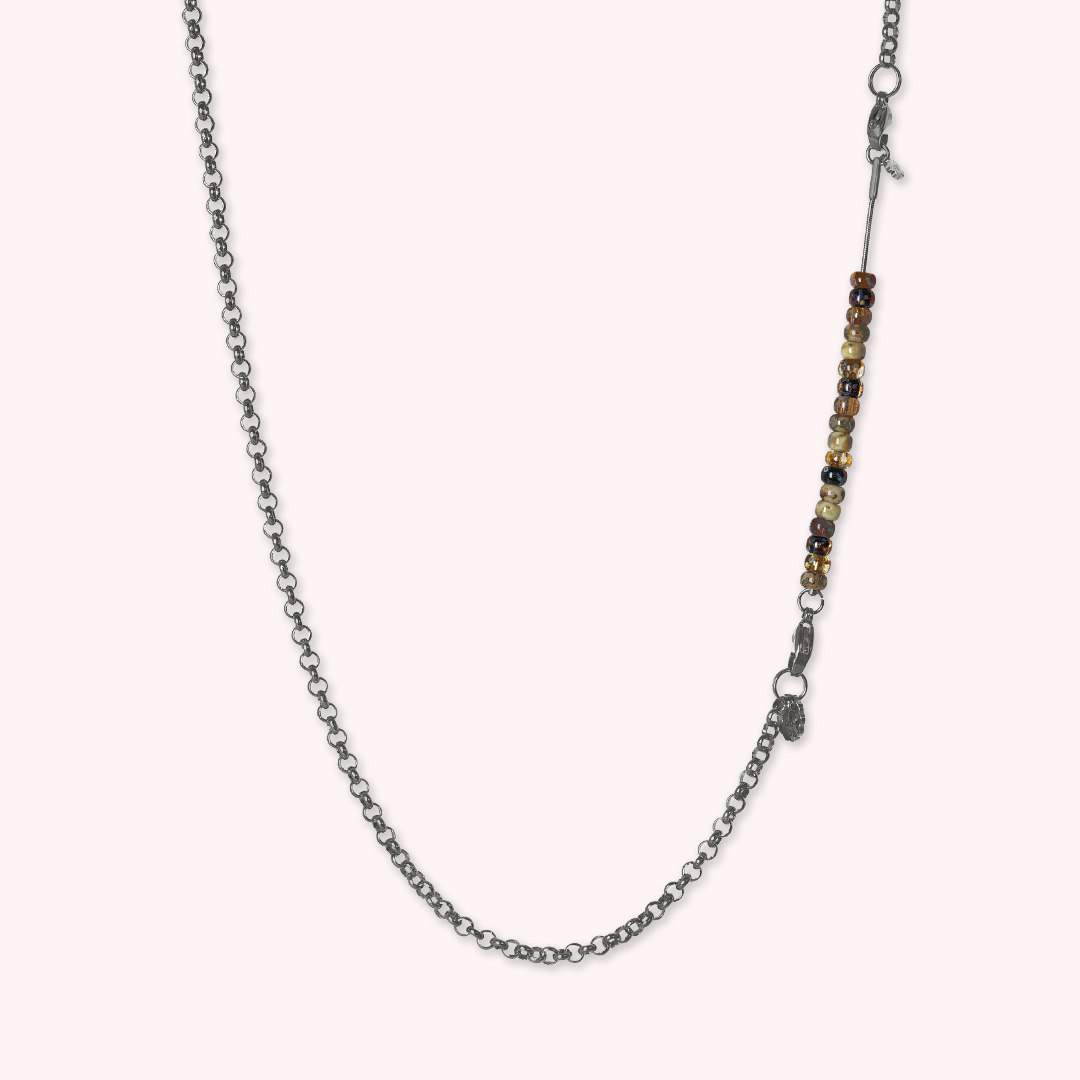 tussenstuk aan ketting miyuki beige bruin mix zilver 85 mm tropical pimpsandpearls pim liggend