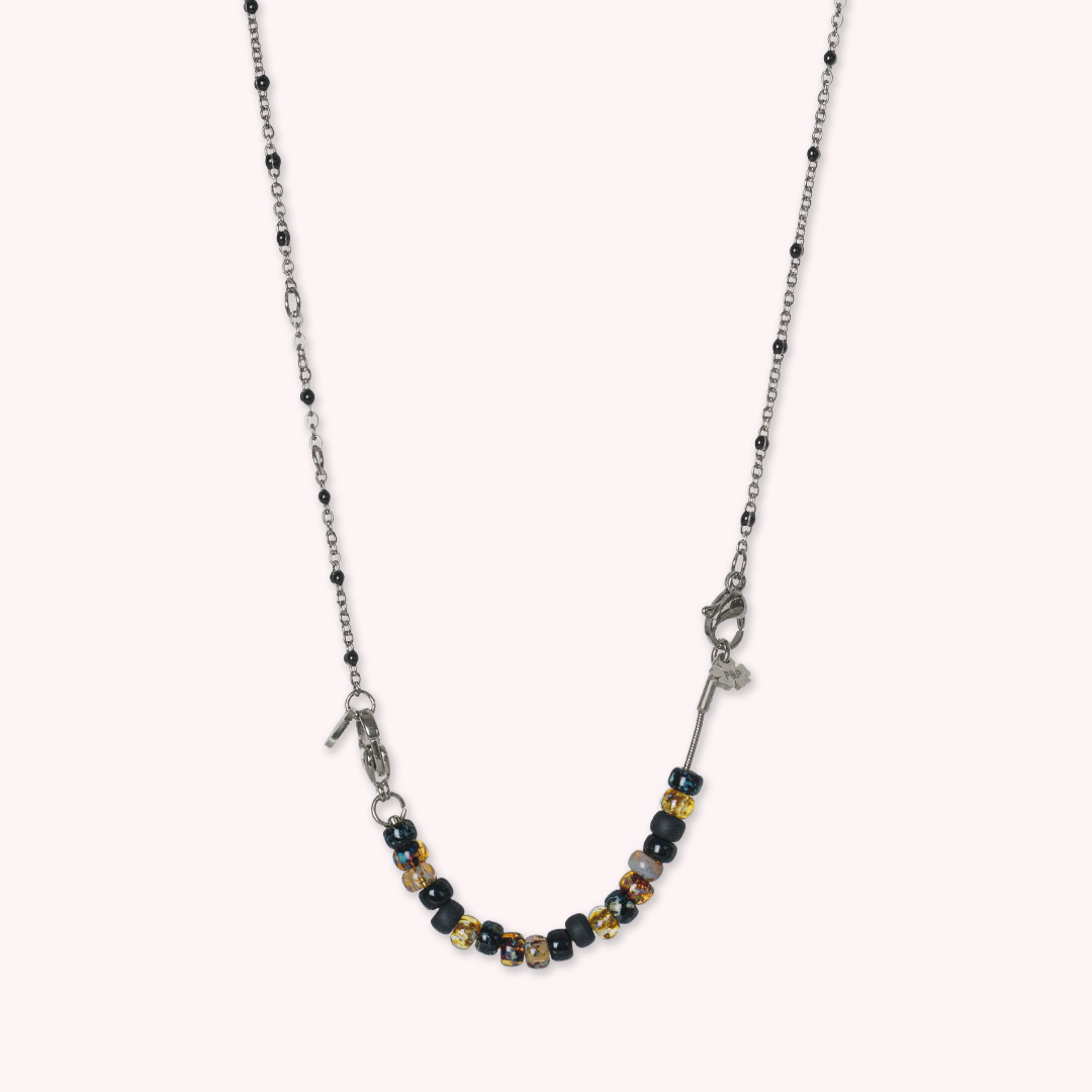 tussenstuk aan ketting miyuki zwart zilver mix 85 mm tropical pimpsandpearls pim hangend
