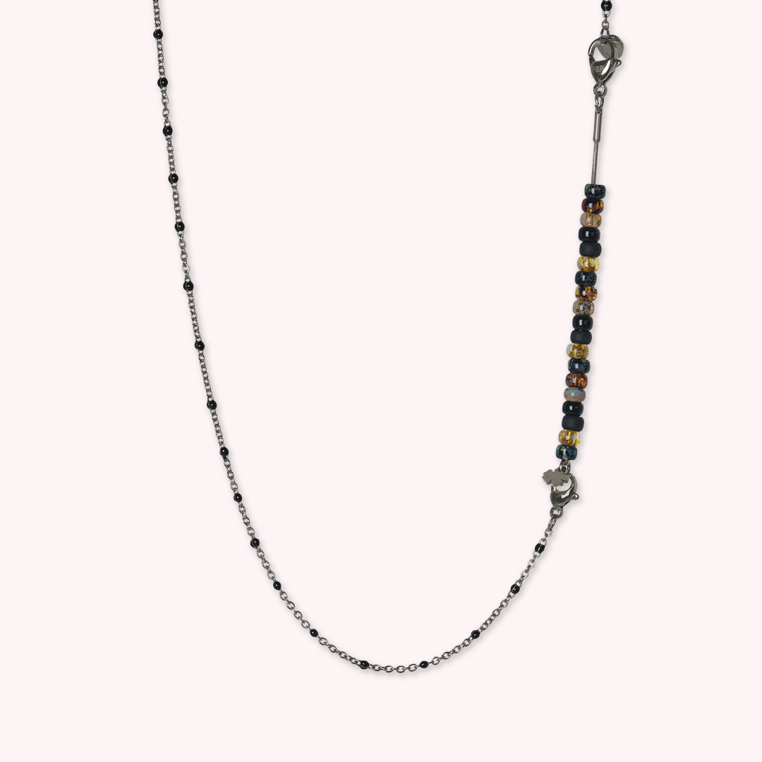 tussenstuk aan ketting miyuki zwart zilver mix 85 mm tropical pimpsandpearls pim liggend