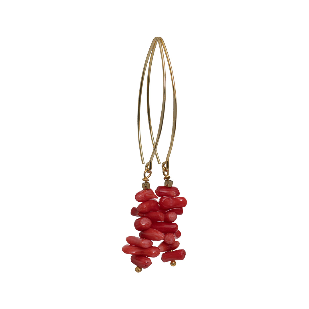oorbellen bamboo coral goud rood van pimpsandpearls
