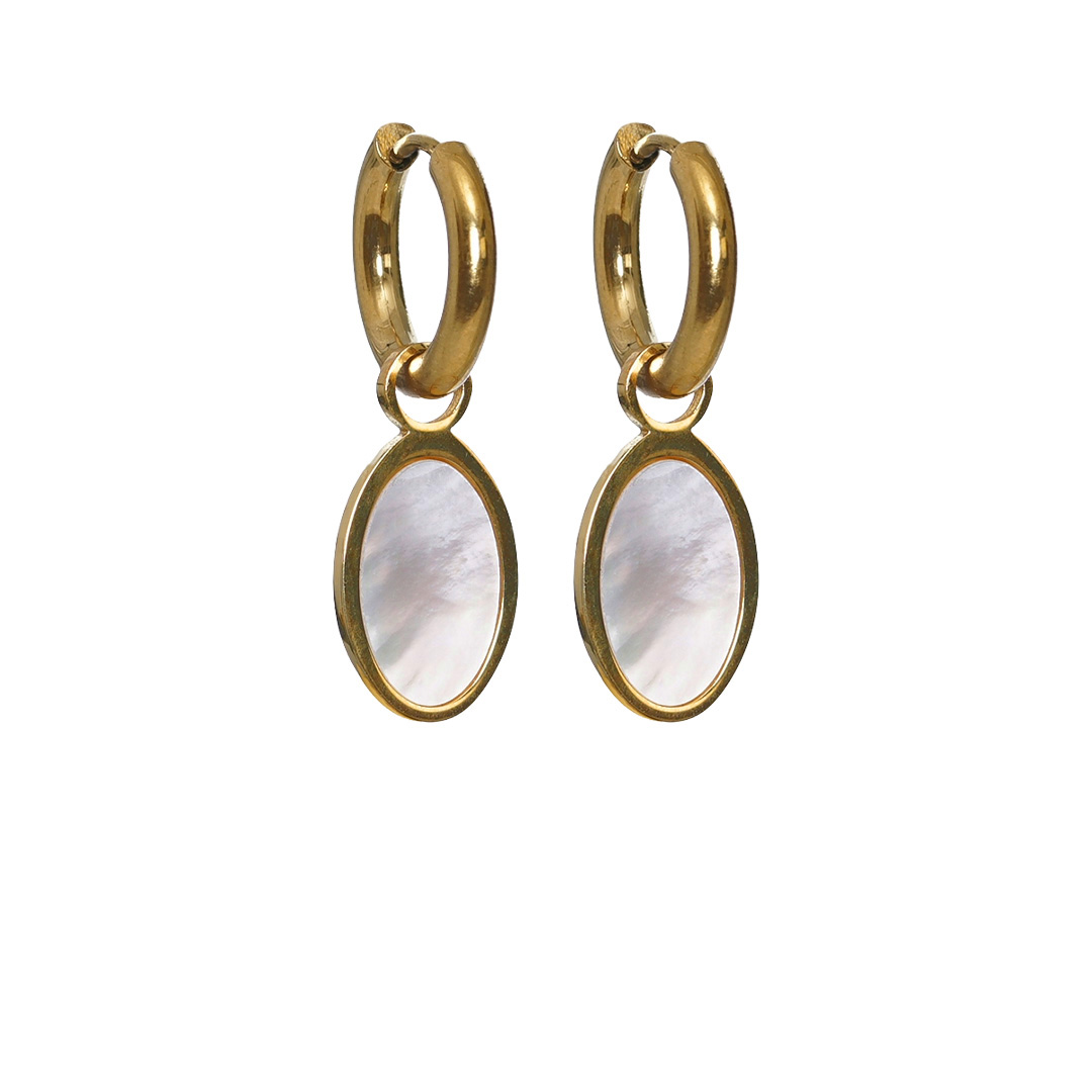 schelp oorbellen spiegeltje goud creool van pimpsandpearls set