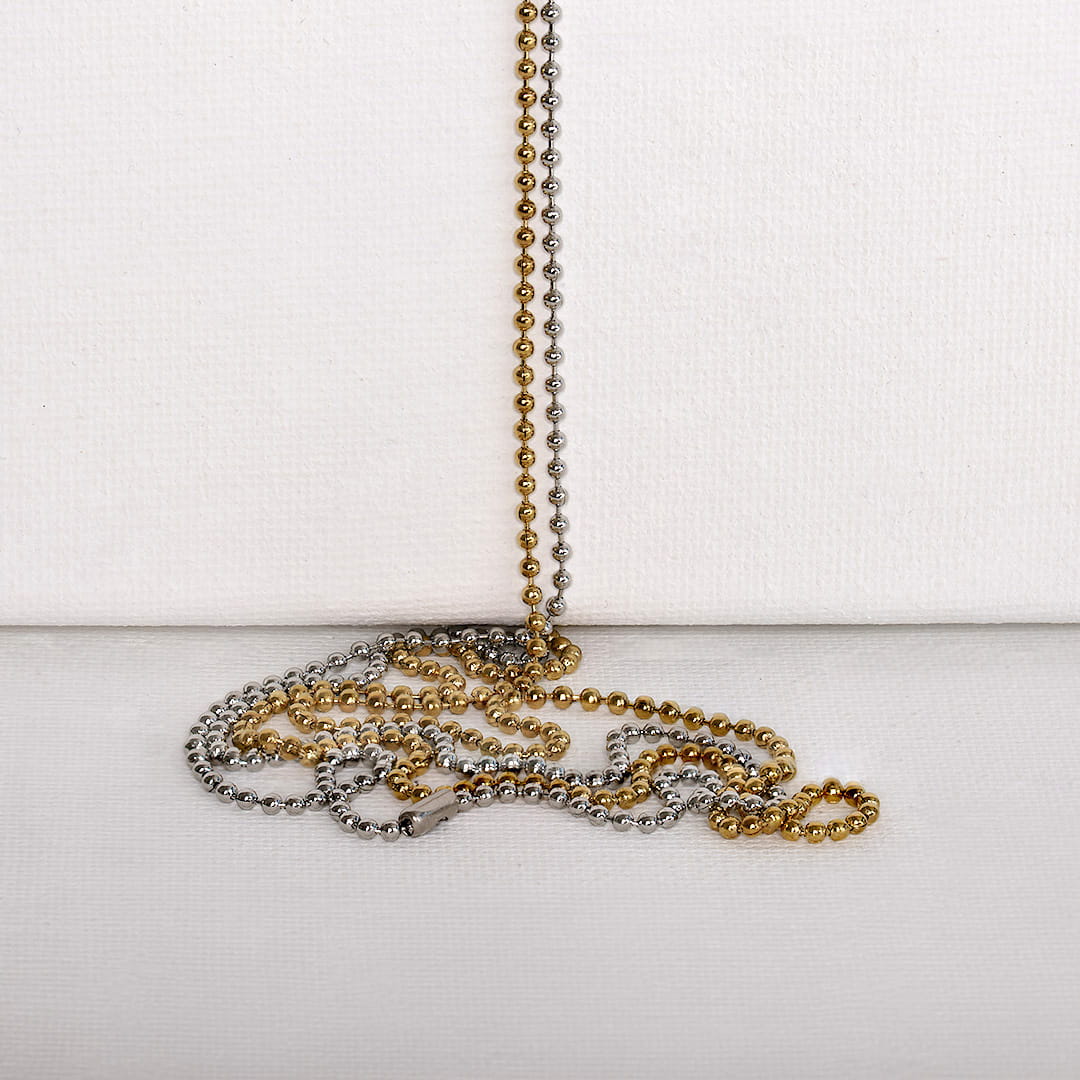 ballchain bolletjesketting goudkleurig en zilverkleurig edelstaal van pimpsandpearls pim sfeer
