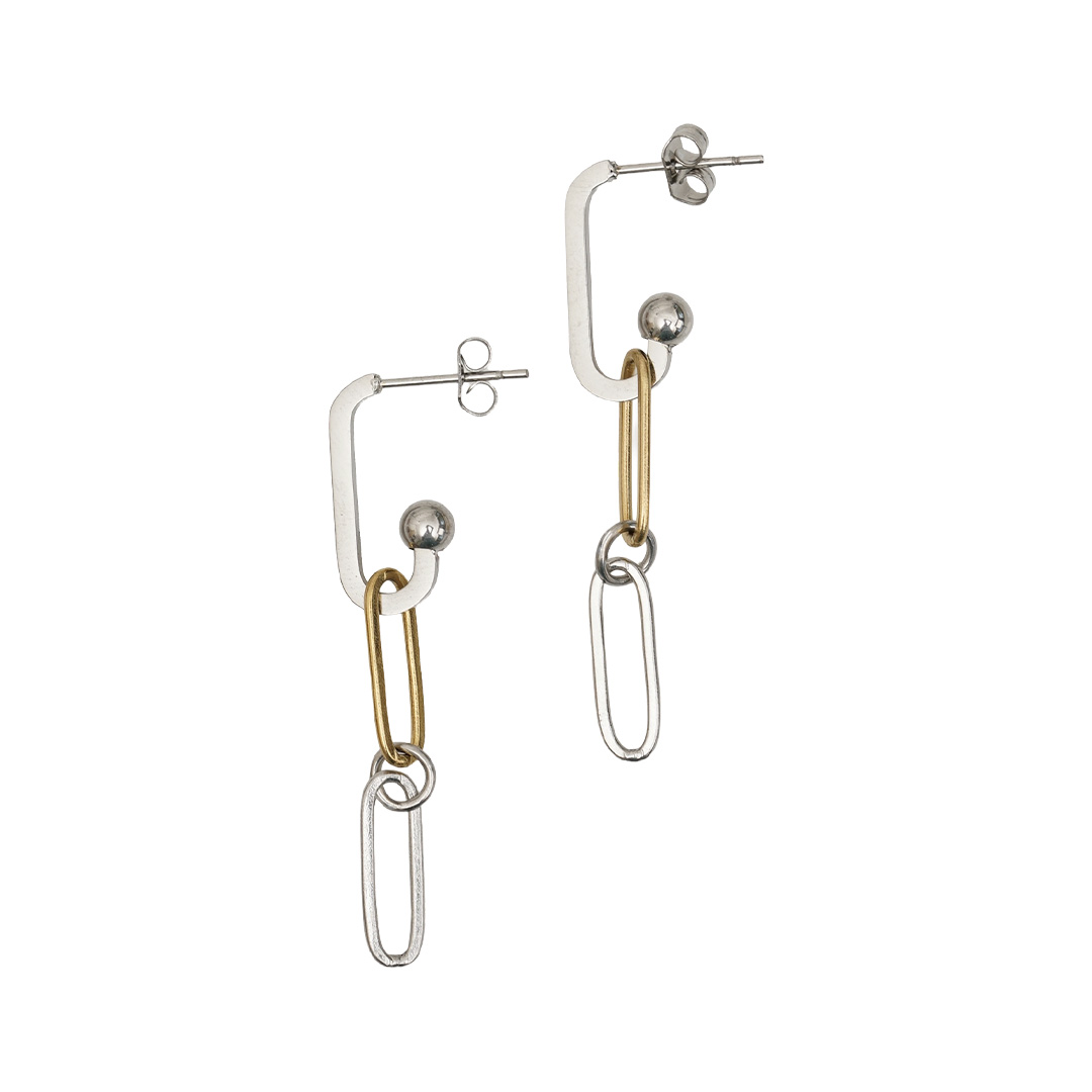 oorbel duo zilver goud mix closed forever edelstaal van pimpsandpearls pim hangend vrijstaand