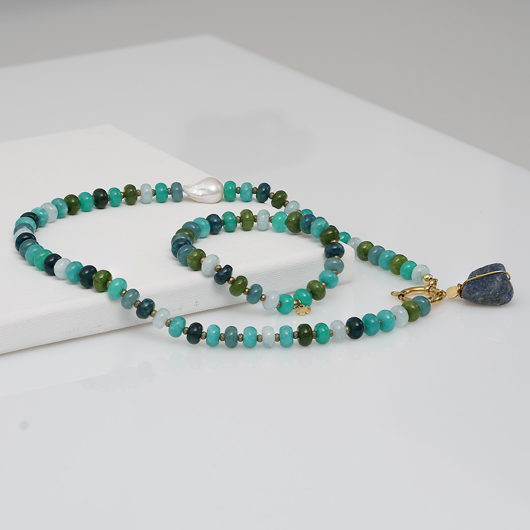 armband ketting blauw groen edelsteen mix van pimpsandpearls pim
