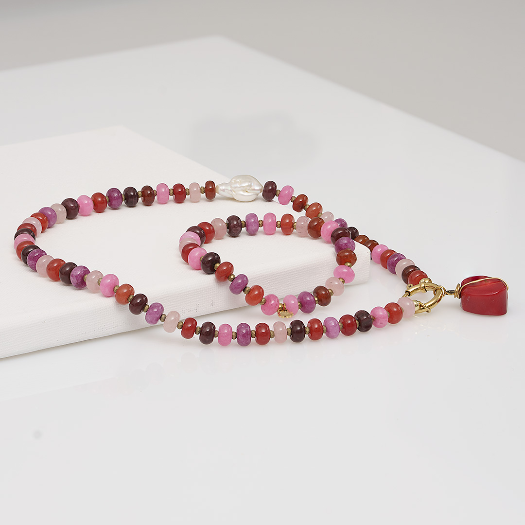 armband ketting roze rood edelsteen mix van pimpsandpearls pim