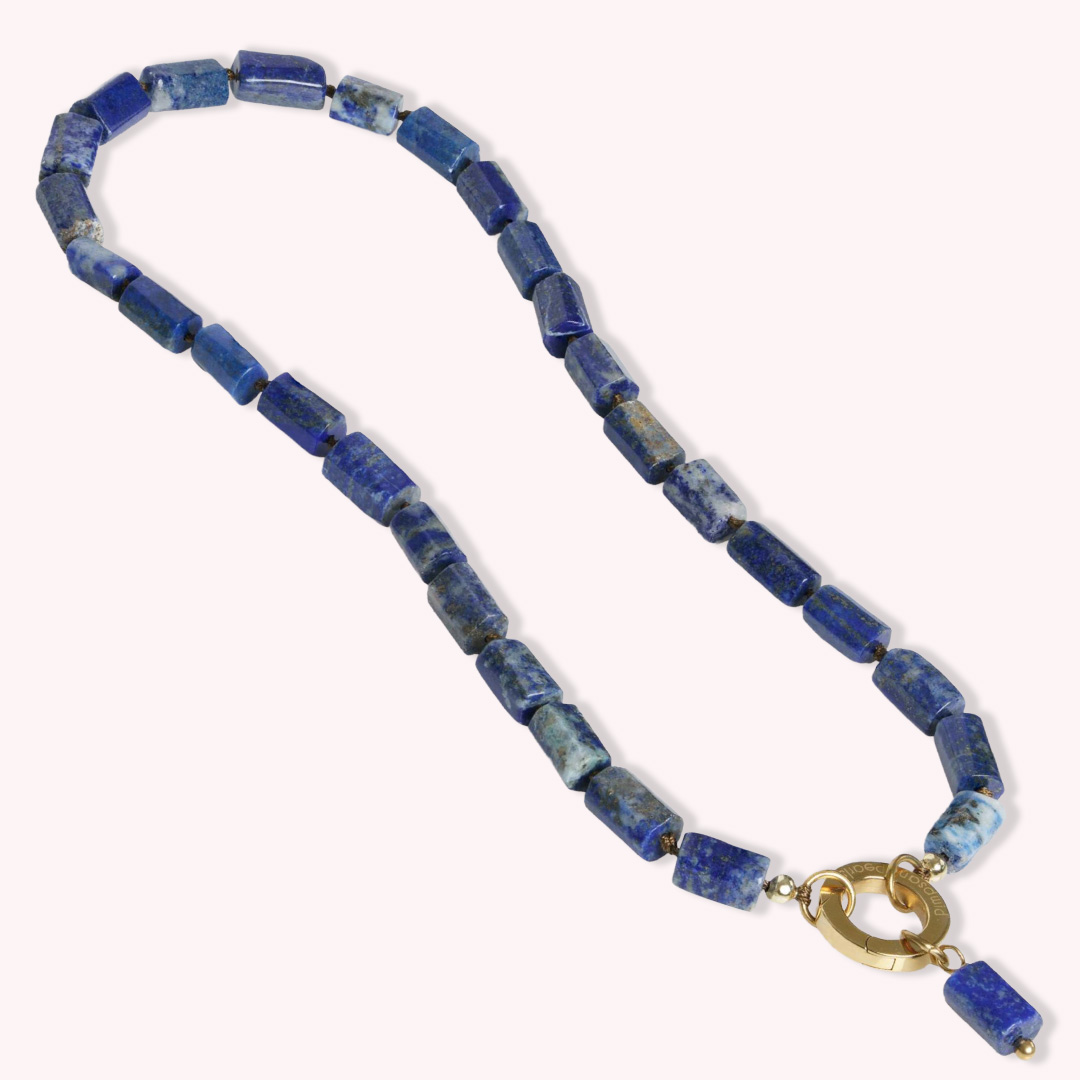 lapis lazuli blauw edelsteen ketting rough tropical van pimpsandpearls pim