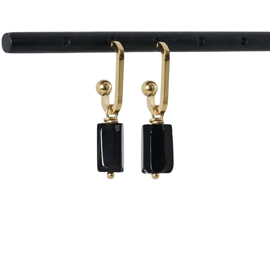 oorbellen obsidiaan zwart edelsteen rough tropical van pimpsandpearls pim
