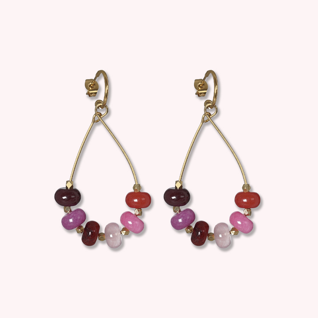 oorbellen roze rood edelstenen mix goldplated van pimpsandpearls pim hangend